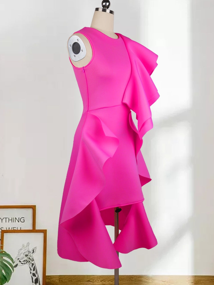 Pink Ruffle Asymmetrical Dress