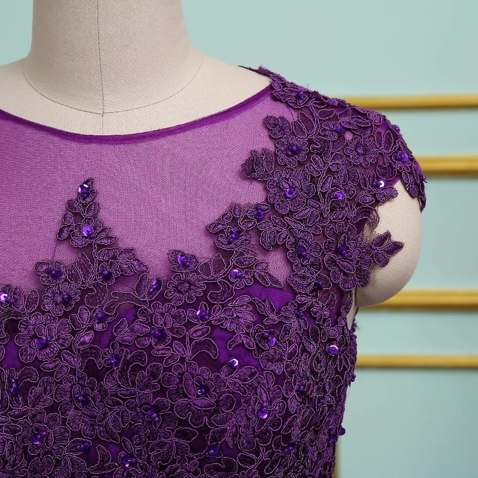 Vibrant Purple Backless Lace Prom/Bridesmaid Dress