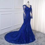 Royal Blue Illusion Back Lace Sleeve Prom/Bridesmaid Dress