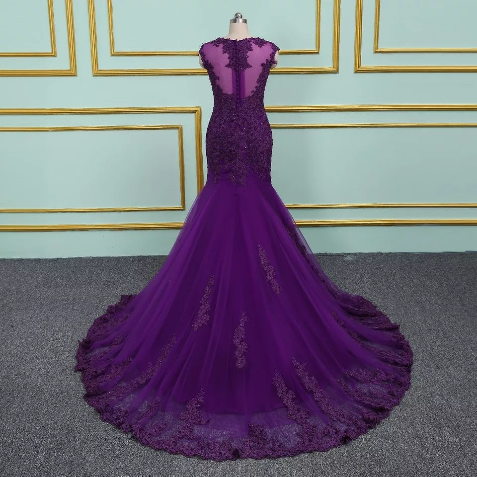 Vibrant Purple Backless Lace Prom/Bridesmaid Dress