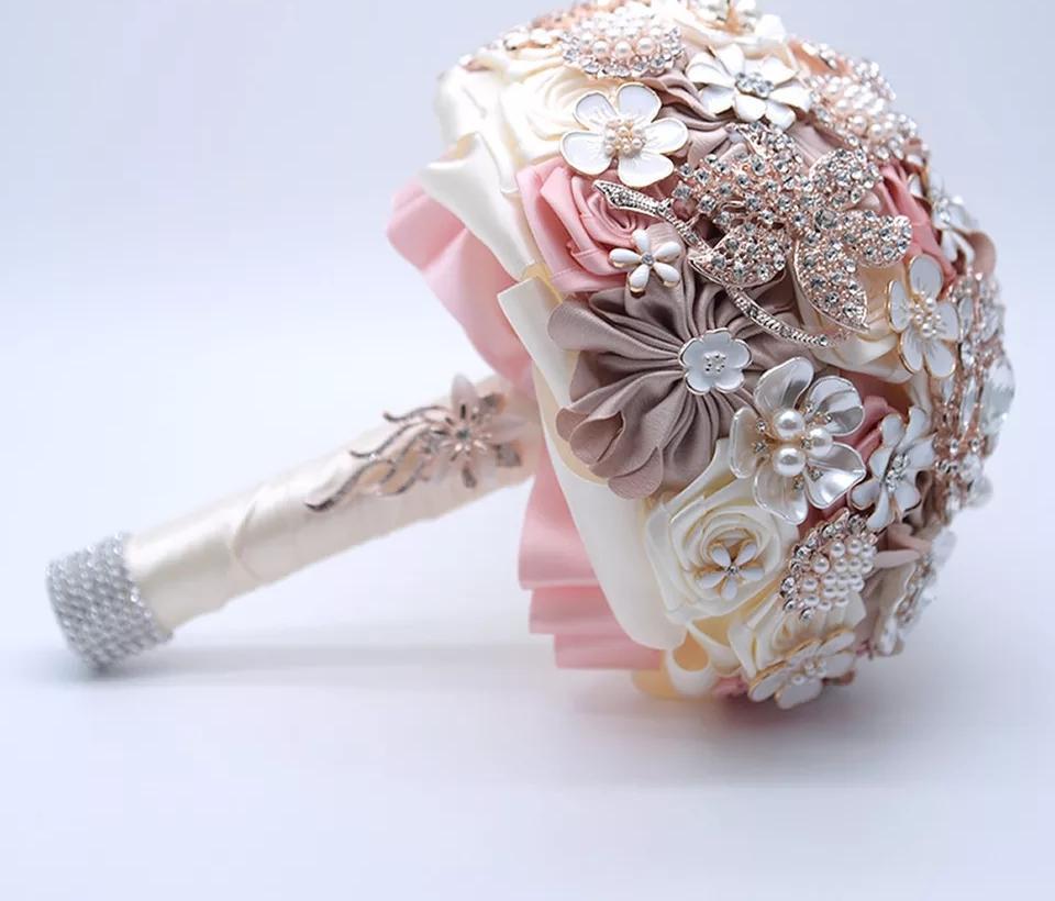 Blush Pink Rose Rhinestone Wedding Bouquet