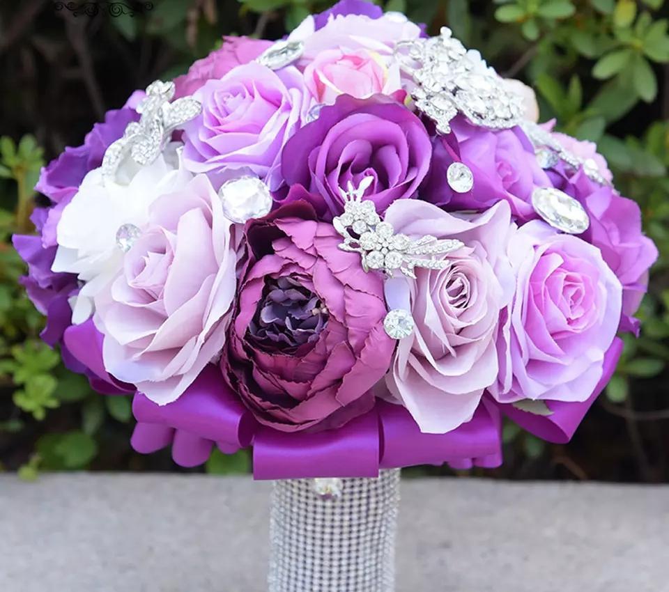 Silk Purple Flower Rhinestone Bouquet