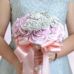 Silk Lavendar Rose Wedding Bouquet with Pearl and Rhinestone Brooches