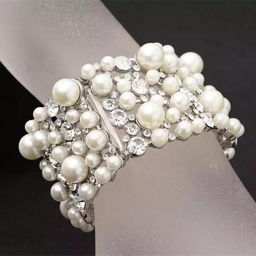 White Pearl and Rhinestone Bracelet