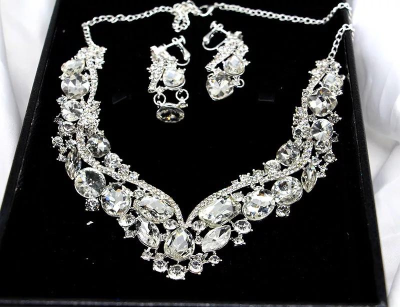 Rhinestone Crown, Necklace, and Earring Set