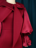 Red Long Sleeve Bodycon Bow Collar Dress