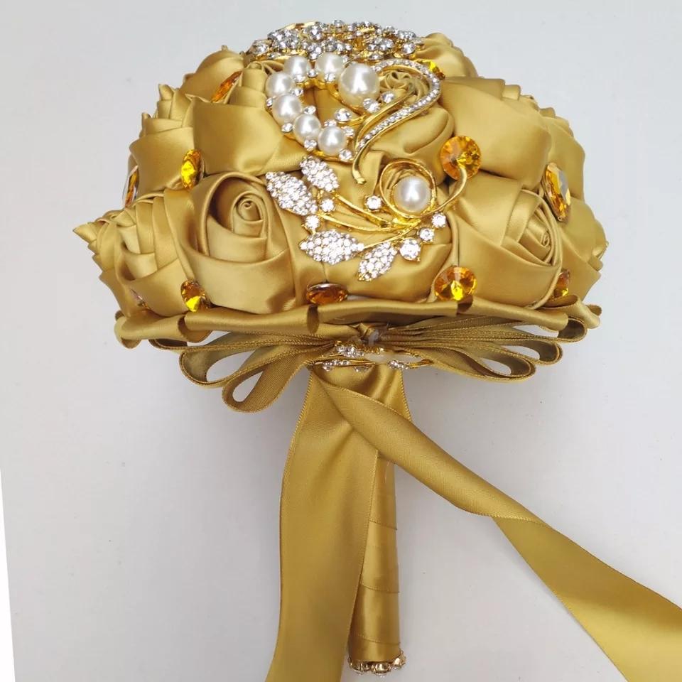 Gold Rhinestone Brooch Bridal Bouquet