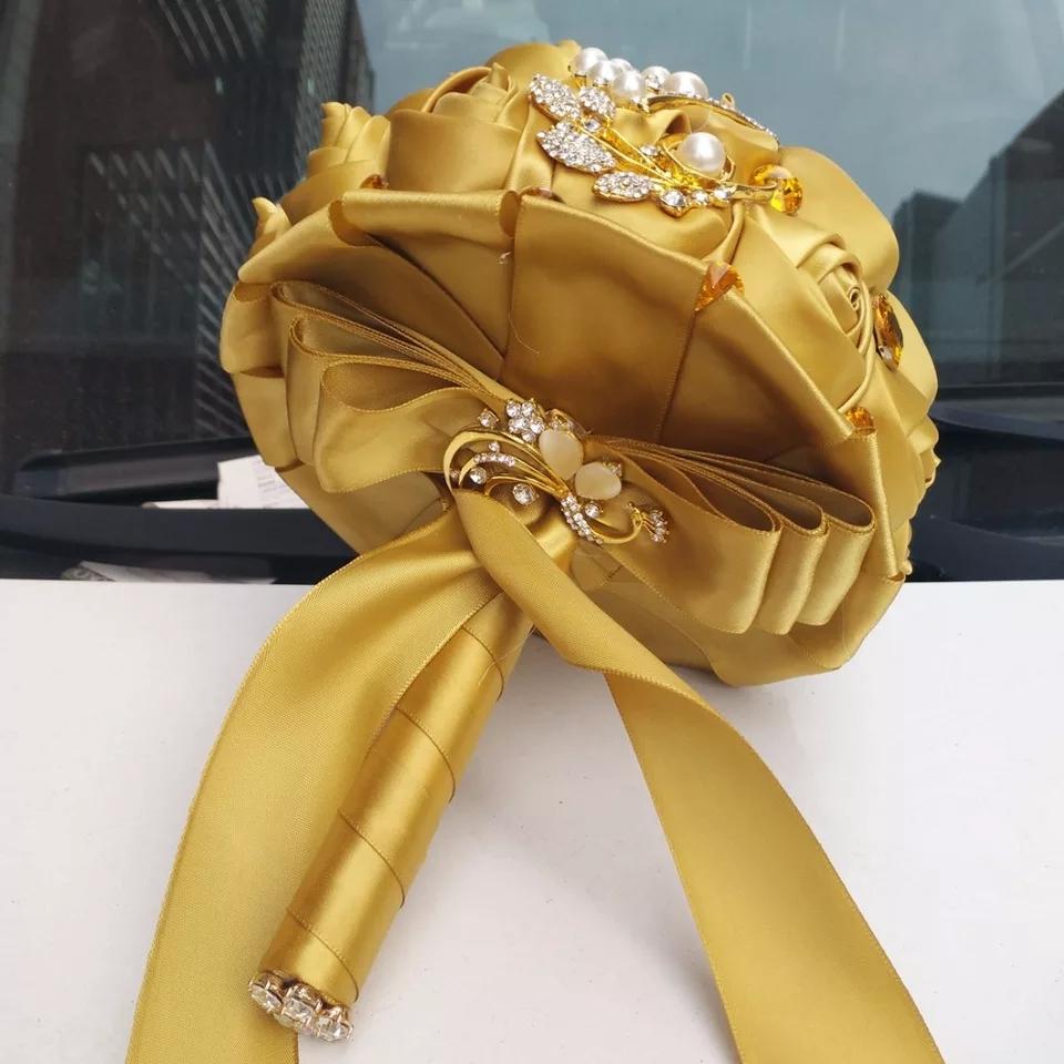 Gold Rhinestone Brooch Bridal Bouquet