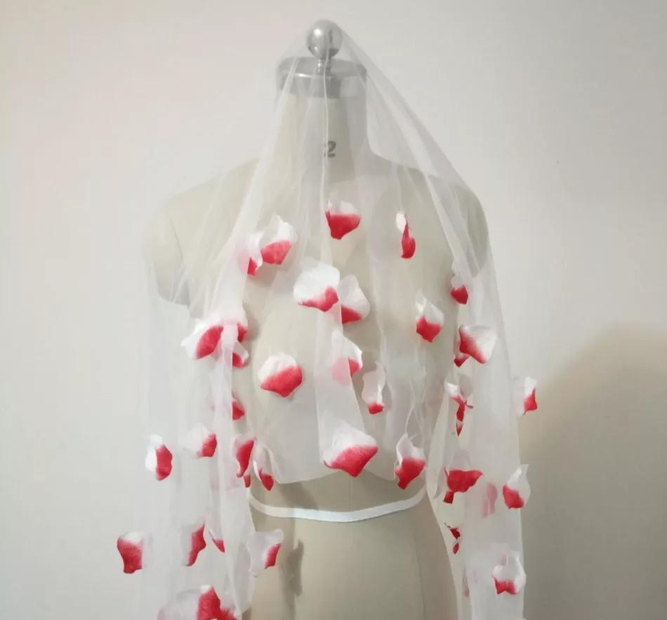 Red and White Floral 5 meter Veil
